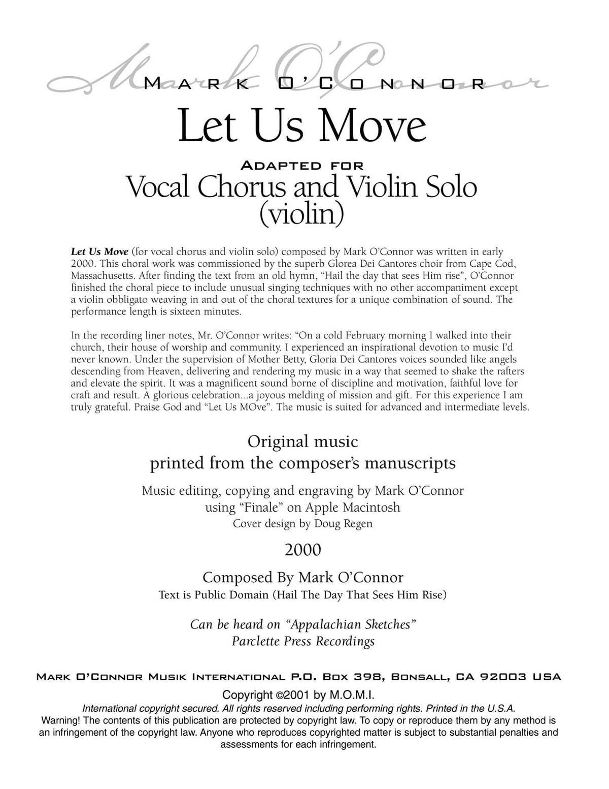 O'Connor, Mark - Let Us Move for Choir and Violin - Violin - Digital Download