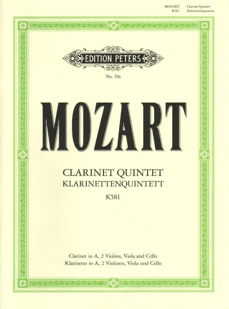 Mozart, WA - Clarinet Quintet in A Major, K 581 - Clarinet, Two Violins, Viola, and Cello - Edition Peters