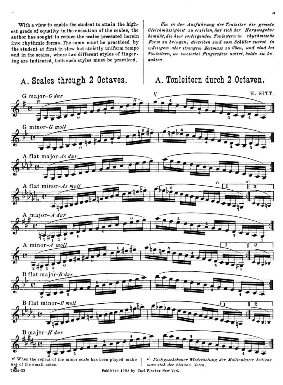 Sitt, Hans - Scale Studies For Violin Published by Carl Fischer