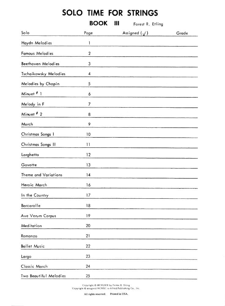 Etling, Forest - Solo Time For Strings, Book 3 - Cello - Alfred Music Publishing