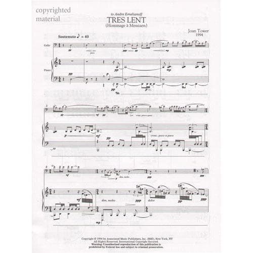 Tower - Tres Lent For Cello and Piano Published by Hal Leonard