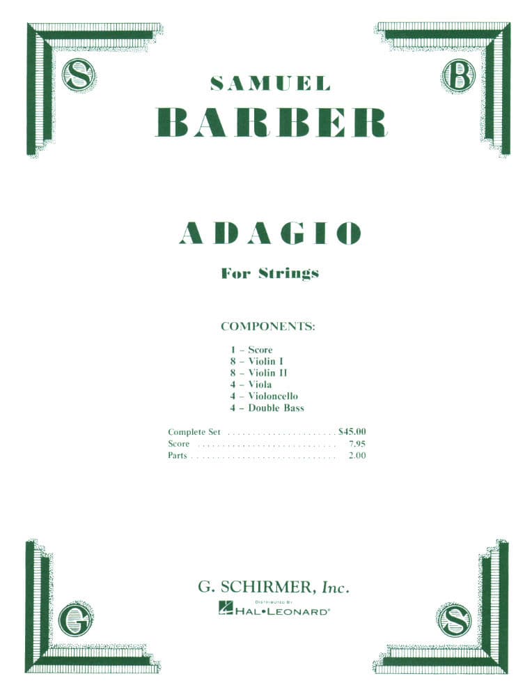 Barber, Samuel - Adagio for String Quartet Op 11 - Set of Parts - Schirmer Edition