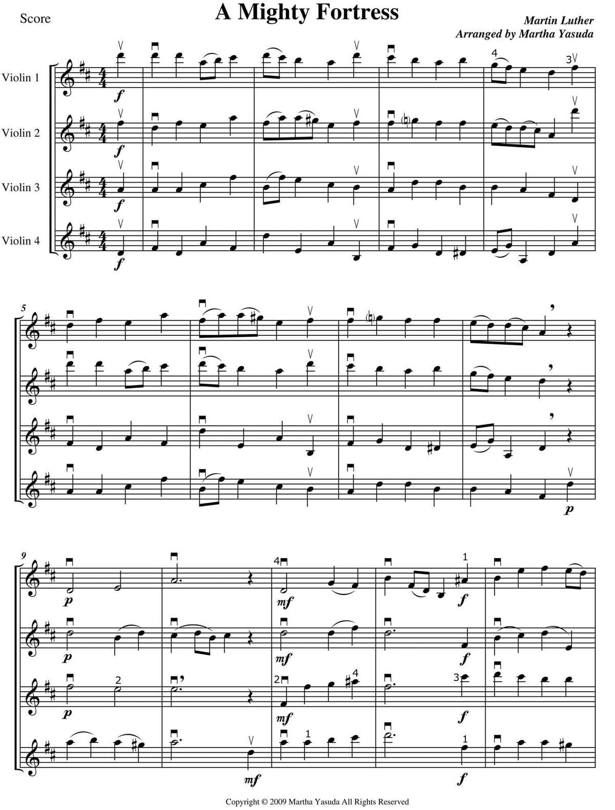 Yasuda, Martha - Hymn Melodies For Four Violins - Digital Download