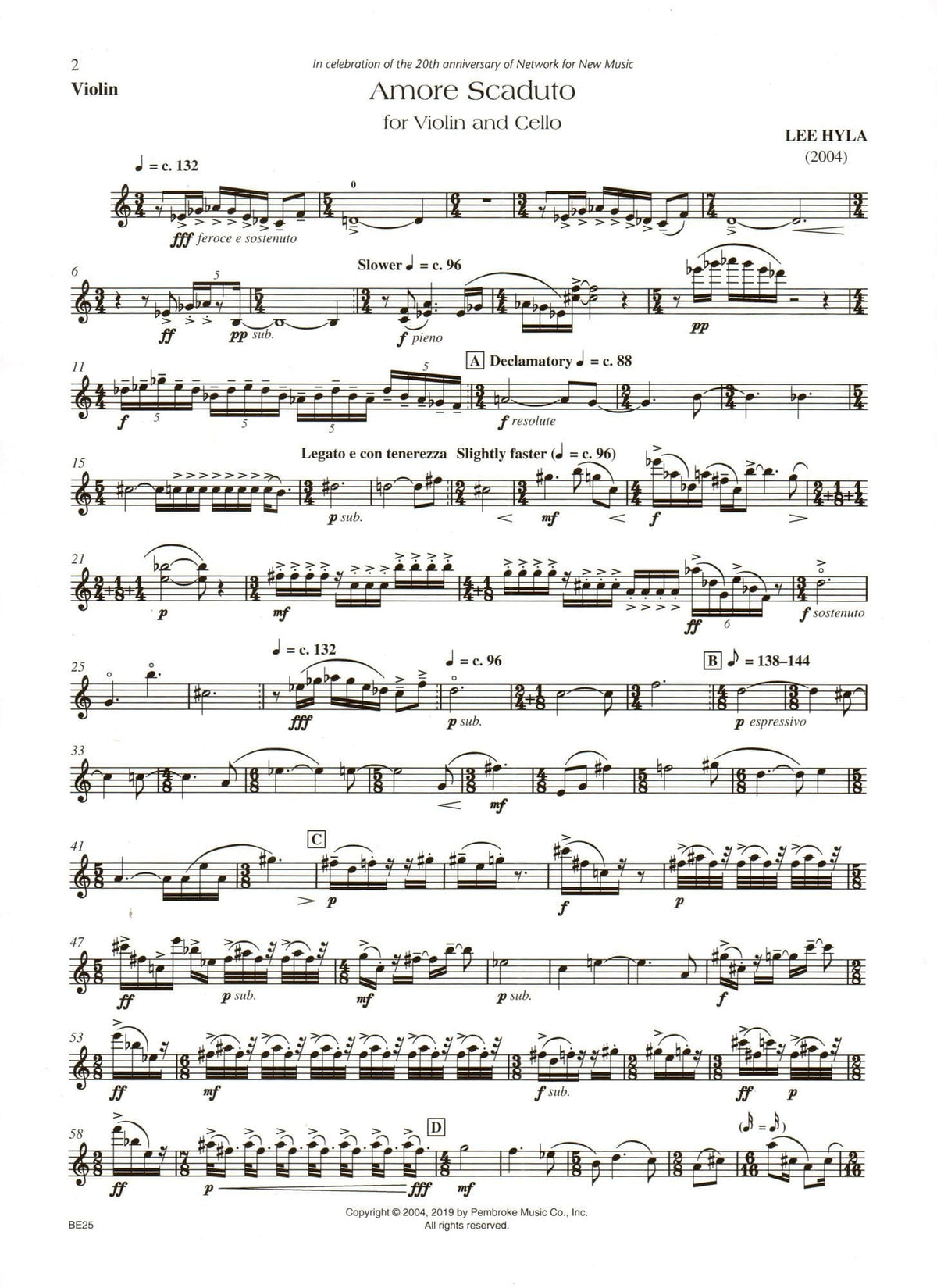 Hyla, Lee - Amore Scaduto - for Violin and Cello - Carl Fischer Edition