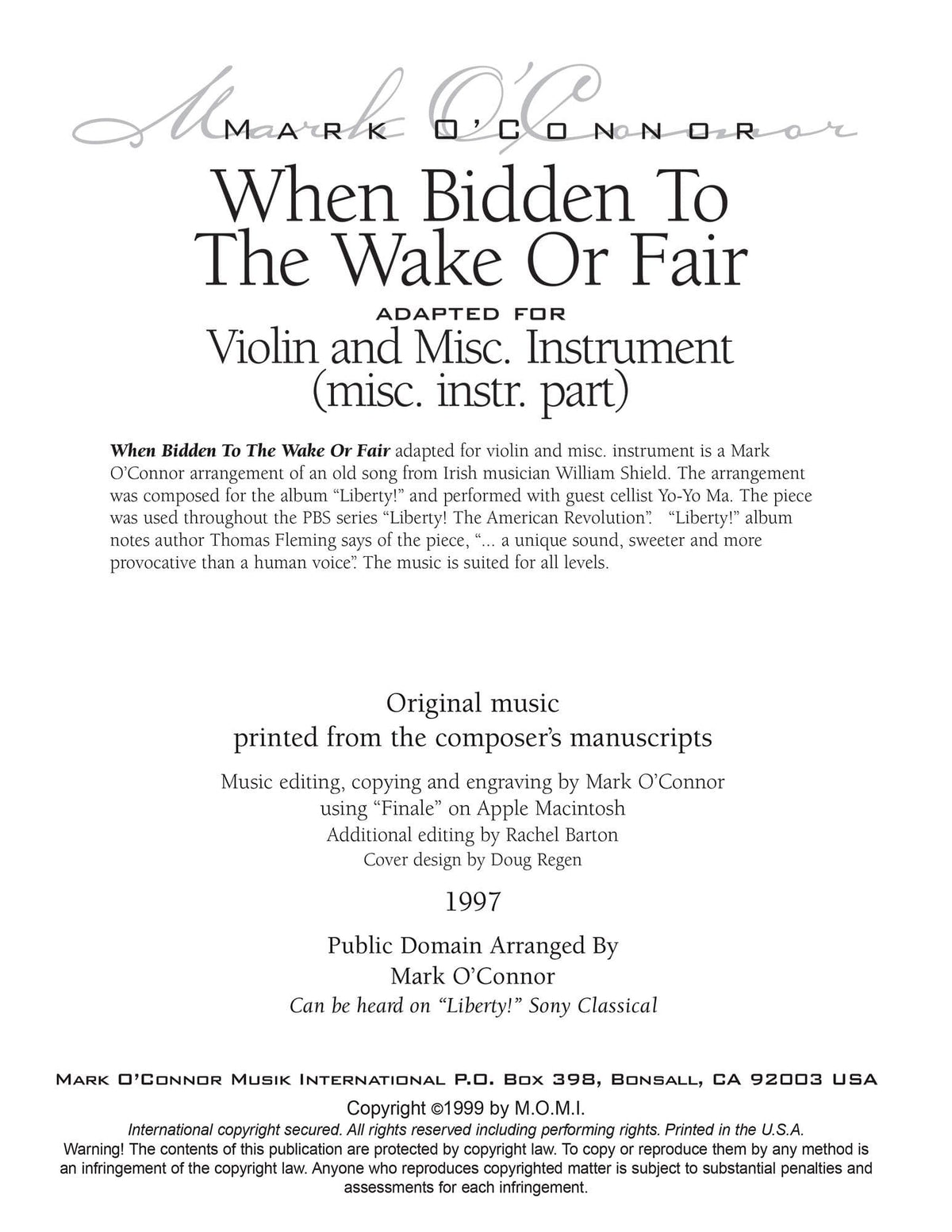 O'Connor - When Bidden To The Wake Or Fair for Violin & Misc Instrument - Dig. Download