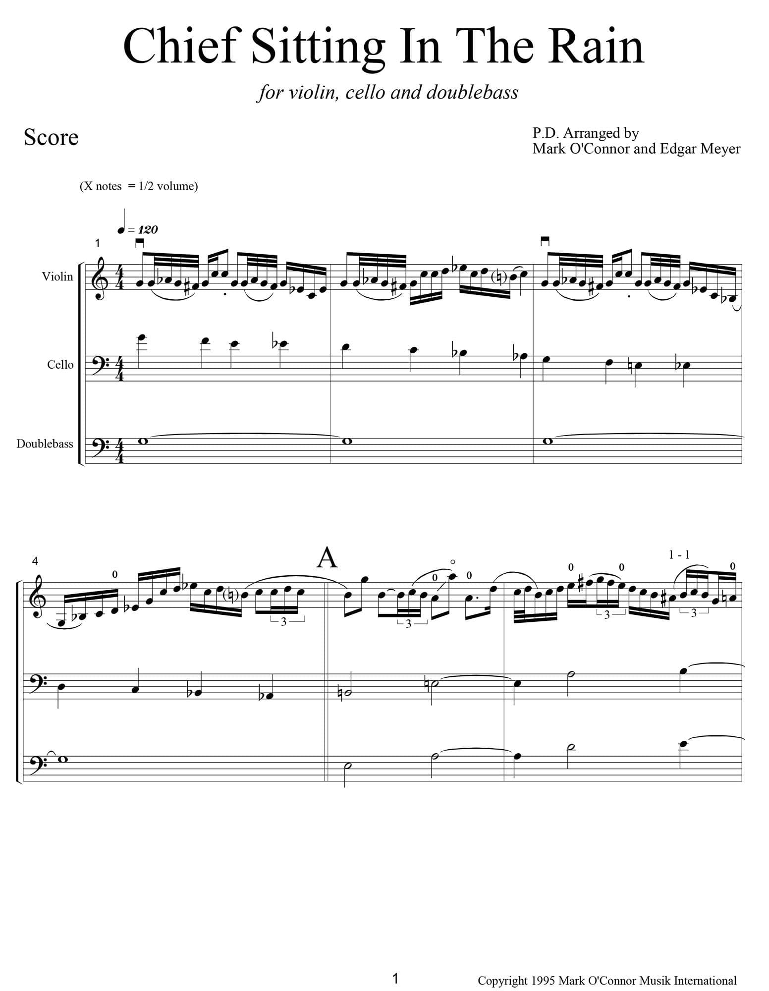 O'Connor, Mark - Chief Sitting In The Rain for Violin, Cello, and Bass - Score - Digital Download