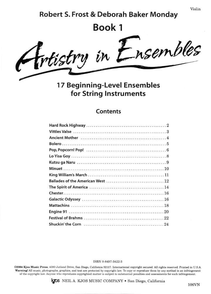 Frost/Monday - Artistry in Ensembles, Book 1 - Violin - Neil A Kjos Music Co