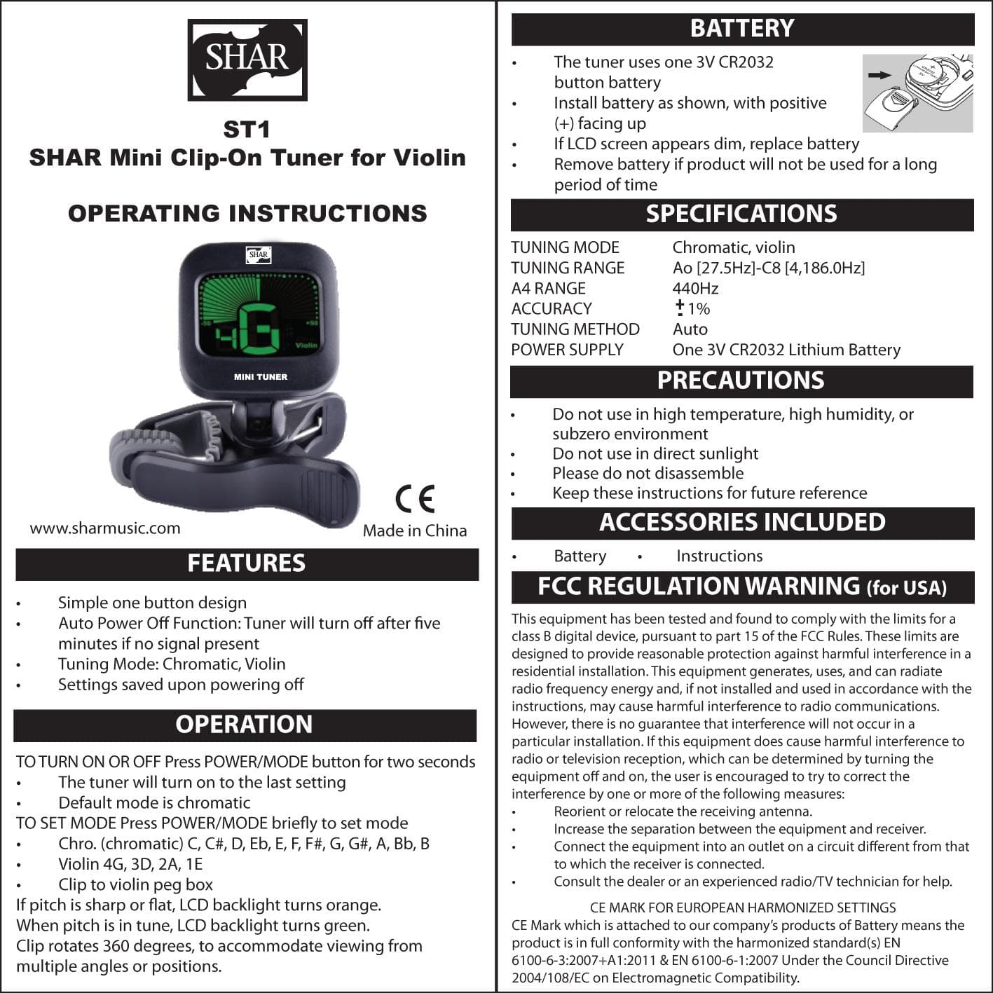 Shar Mini Clip-On Tuner