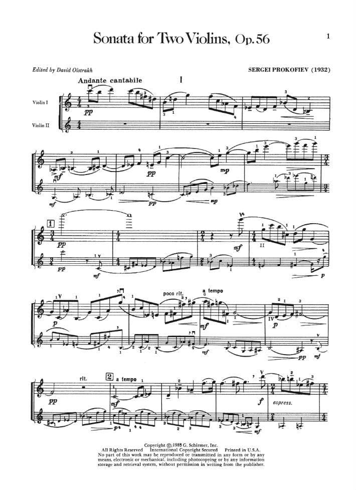Prokofiev, Serge - Sonata For 2 Violins Op 56 Edited by David Oistrakh Published by G Schirmer