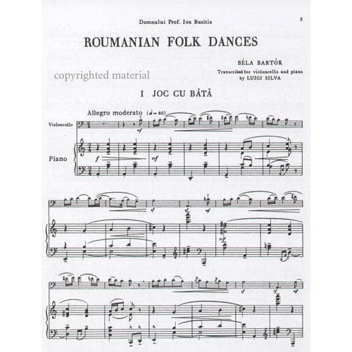 Bartok, Bela - Roumanian Folk Dances Sz 68 for Cello and Piano - Transcribed by Silva - Boosey & Hawkes Edition