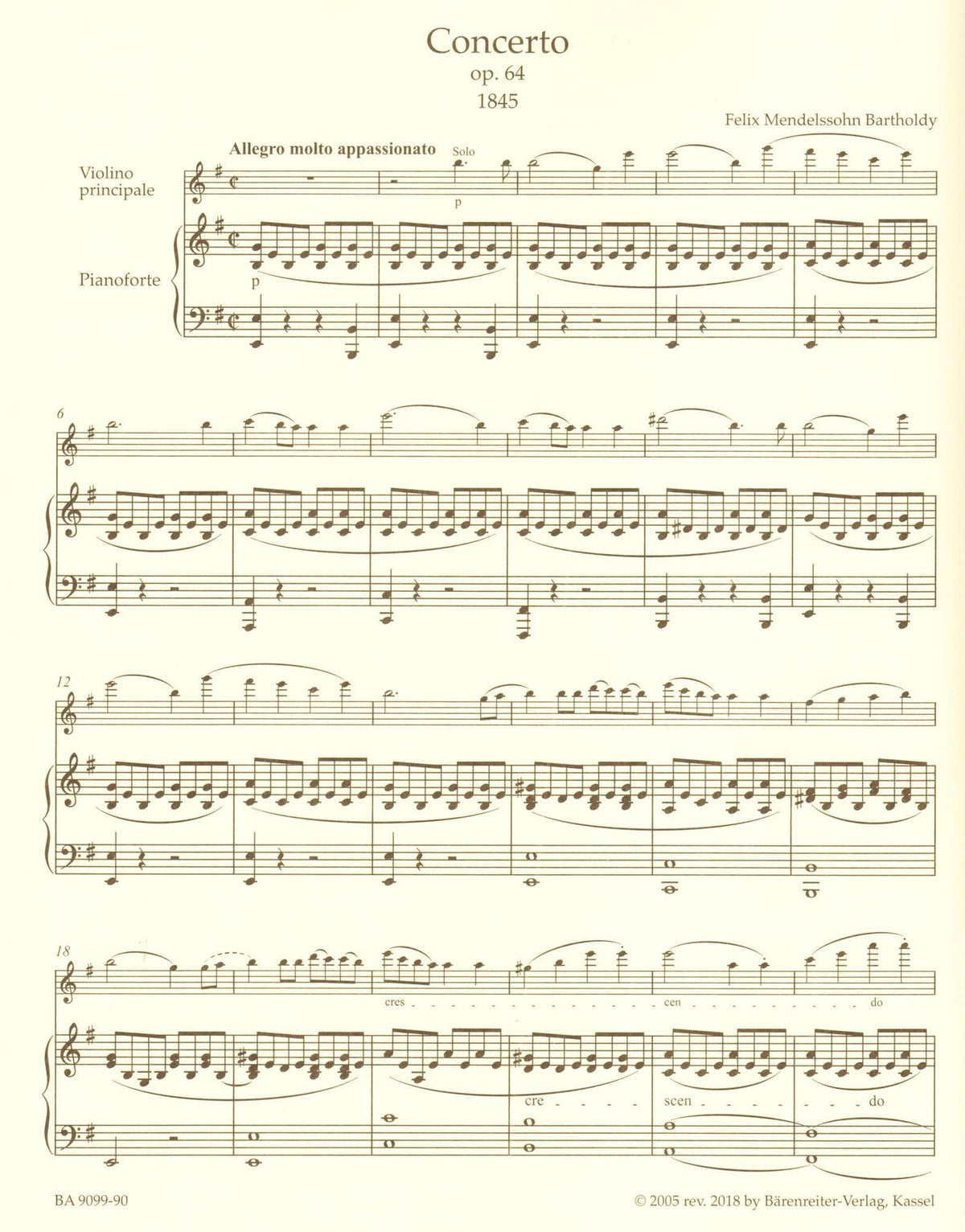 Mendelssohn, Felix - Concerto in E minor, Op 64 - Violin and Piano - Barenreiter Urtext