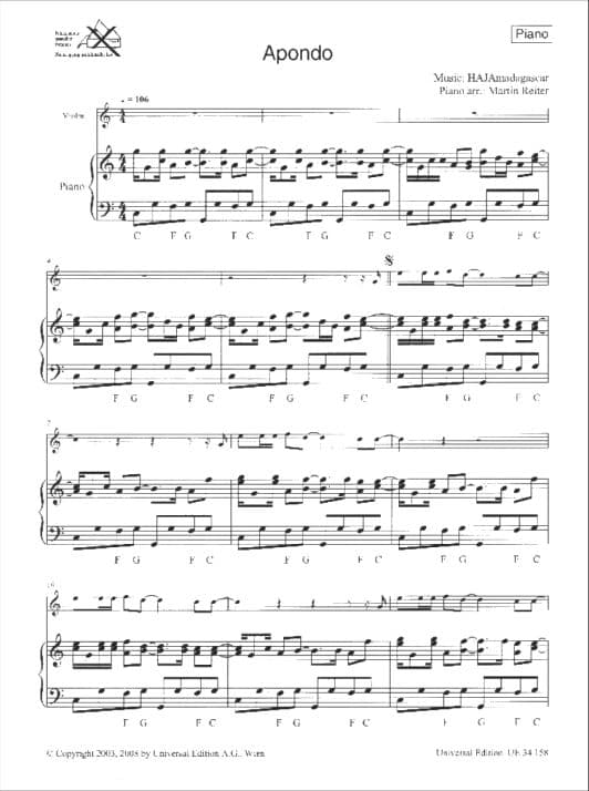 World Music: Madagascar Play-Along for Violin - Violin and Piano/Other Instrument - Universal Edition