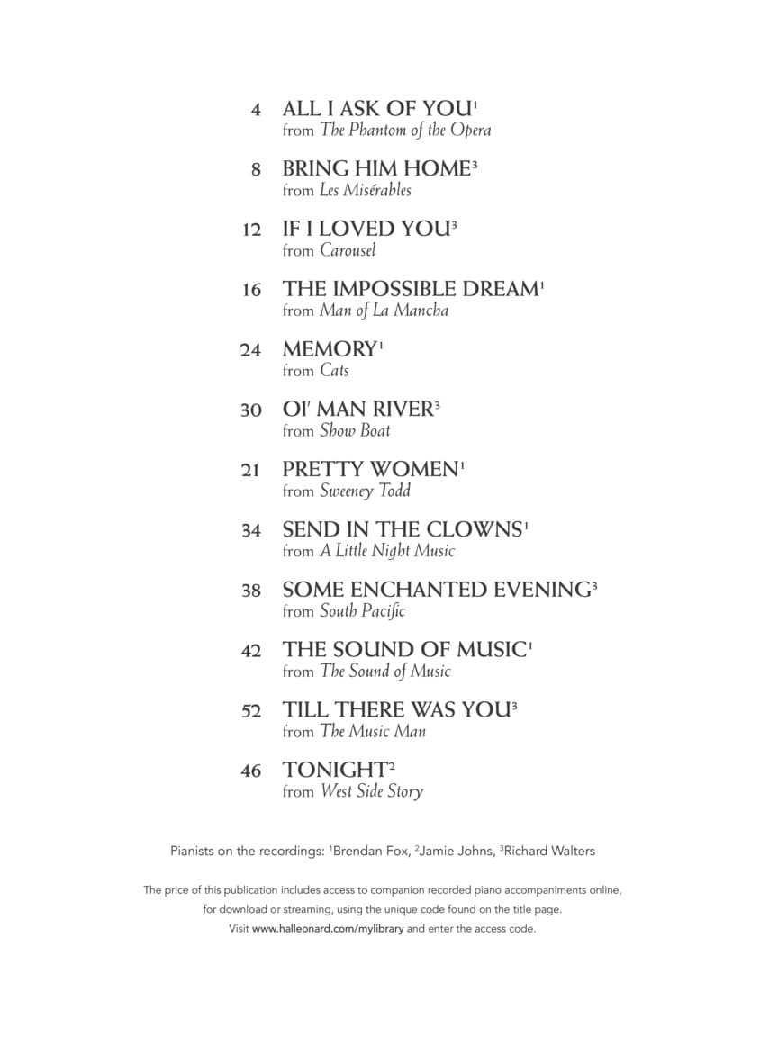 Broadway Songs for Classical Players: 12 Famous Melodies From The Stage - Cello and Piano - with Online Audio Accompaniment - Hal Leonard