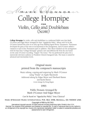O'Connor, Mark - College Hornpipe for Violin, Cello, and Bass - Score - Digital Download