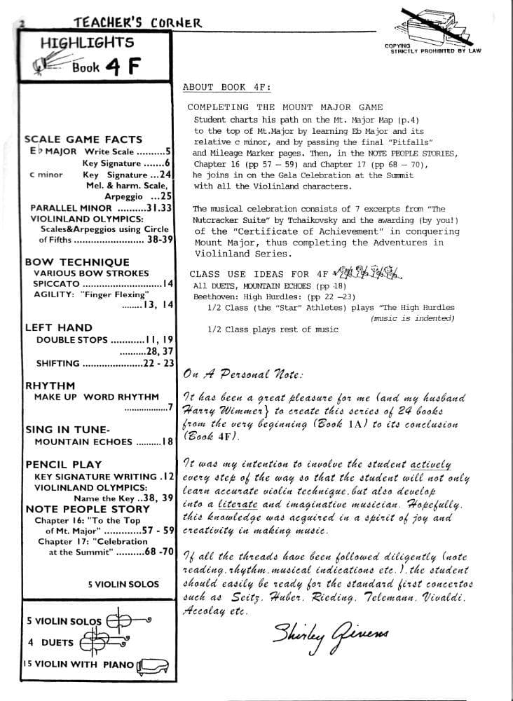 Givens, Shirley - Adventures in Violinland, Book 4F: "Gala Party at the Summit" - Arioso Press Publication