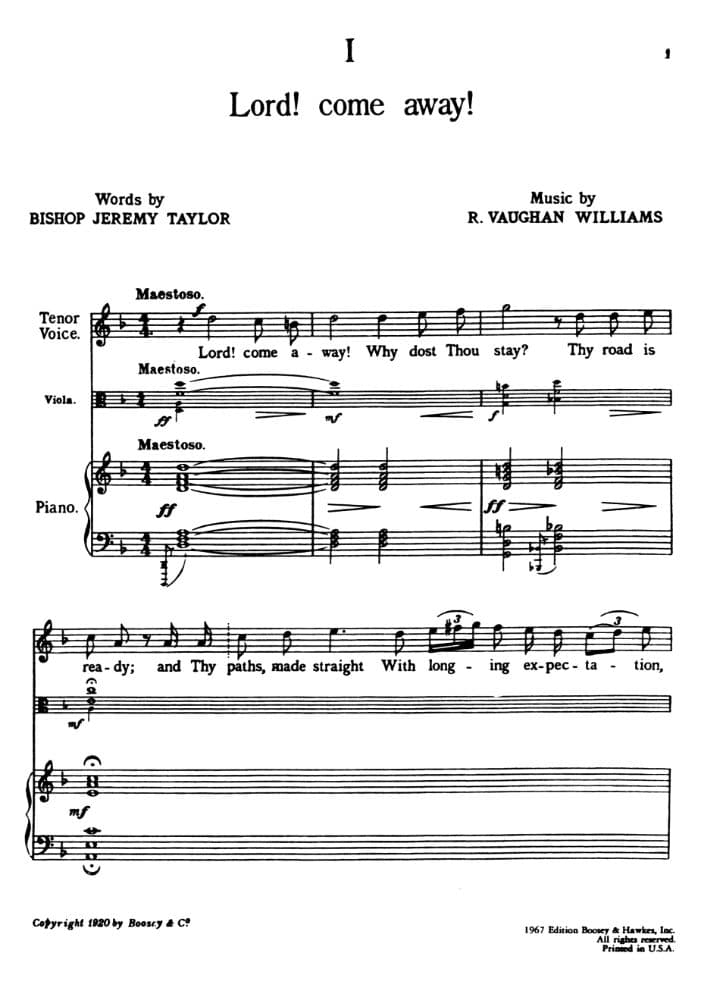 Vaughan Williams, Ralph - Four Hymns, for Viola, Tenor, and Piano Published by Boosey & Hawkes