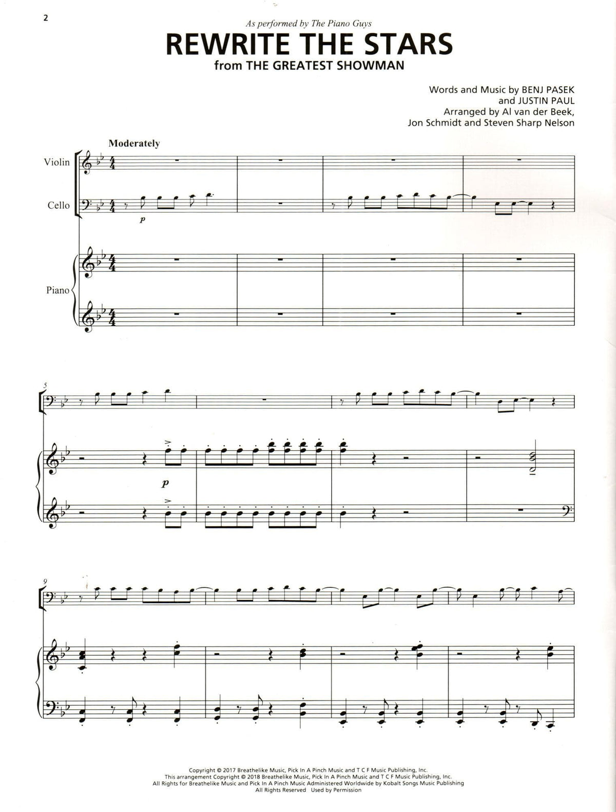 Rewrite the Stars from The Greatest Showman - for Violin, Cello and Piano - as Performed by The Piano Guys - Hal Leonard