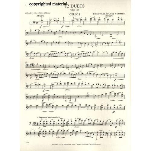 Kummer, FA - 12 Duets, Op 105 - Two Cellos - International Music Co