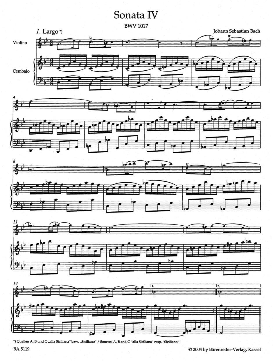 Bach, JS - 6 Sonatas for Violin and Piano, BWV 1017-1019, Volume 2 - edited by Peter Wollny and Andrew Manze - Bärenreiter Verlag URTEXT