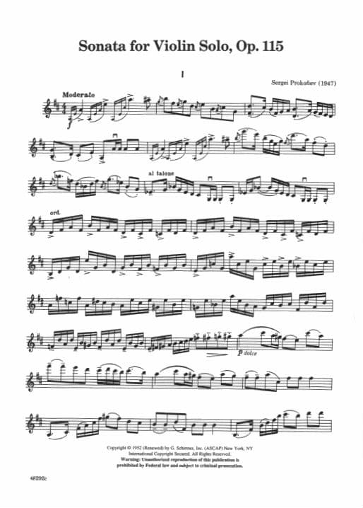 Prokofiev, Sergey - Sonata for Solo Violin, Op 115 - Schirmer