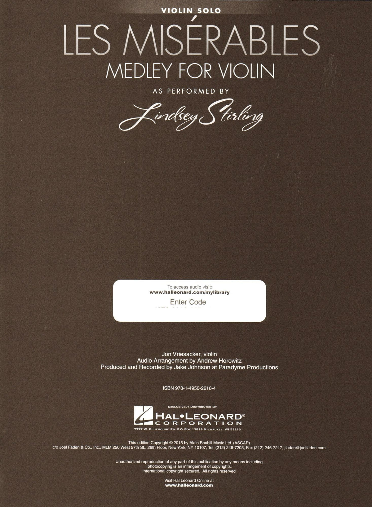 Les Misérables - Medley for Violin with Audio Accompaniment - as Performed by Lindsey Stirling - Hal Leonard