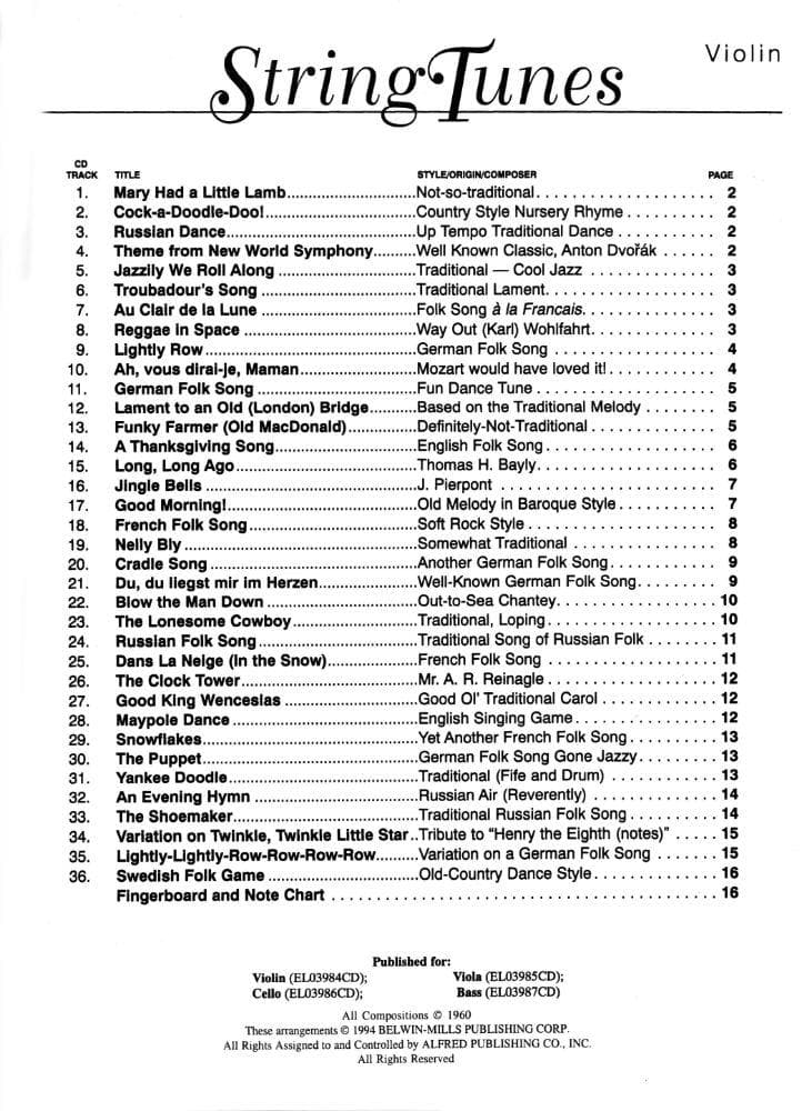 Applebaum, Samuel - String Tunes: A Very Beginning Solo (or Unison) Songbook for Violin with CD - Belwin/Mills Publication