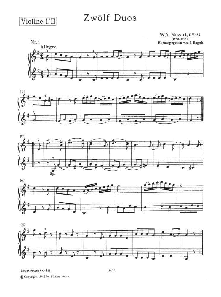 Mozart, WA - 12 Easy Duets, K 487 - Two Violins - edited by Irmgard Engels - Edition Peters