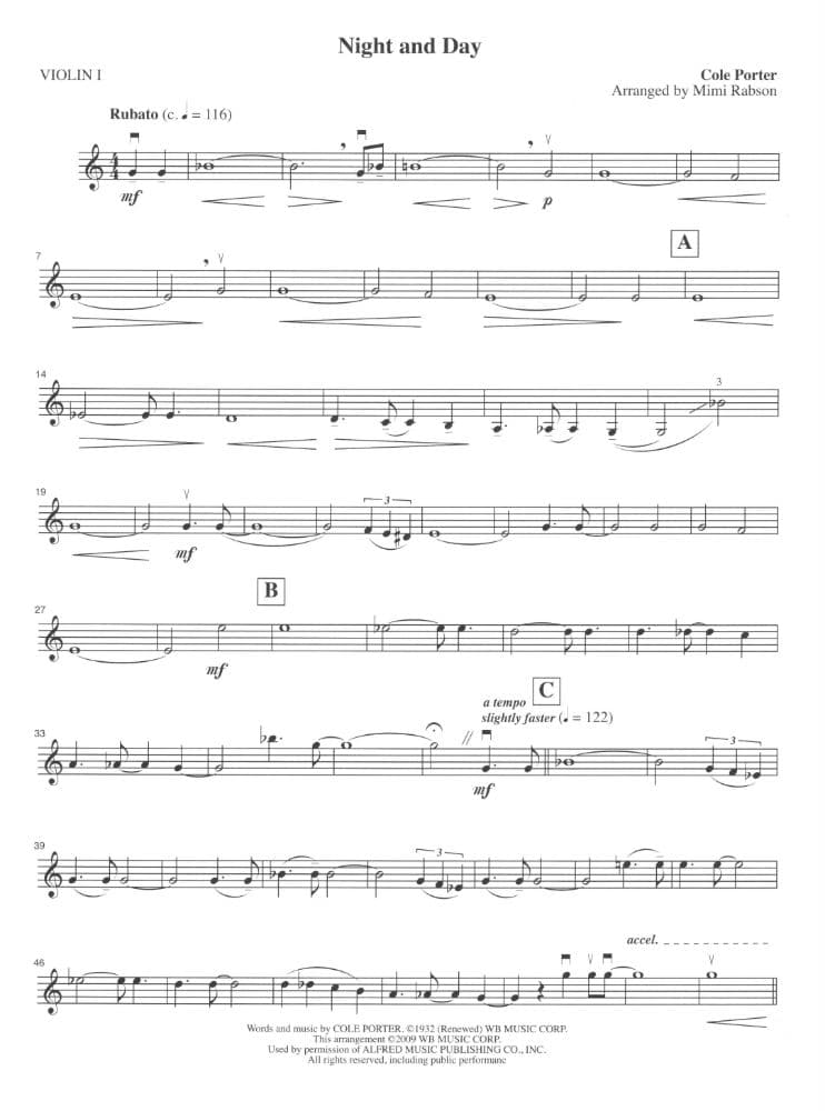 Cole Porter Songs for String Quartet: Night & Day and Anything Goes - Score and Parts - Arranged by Mimi Rabson - String Letter Publication