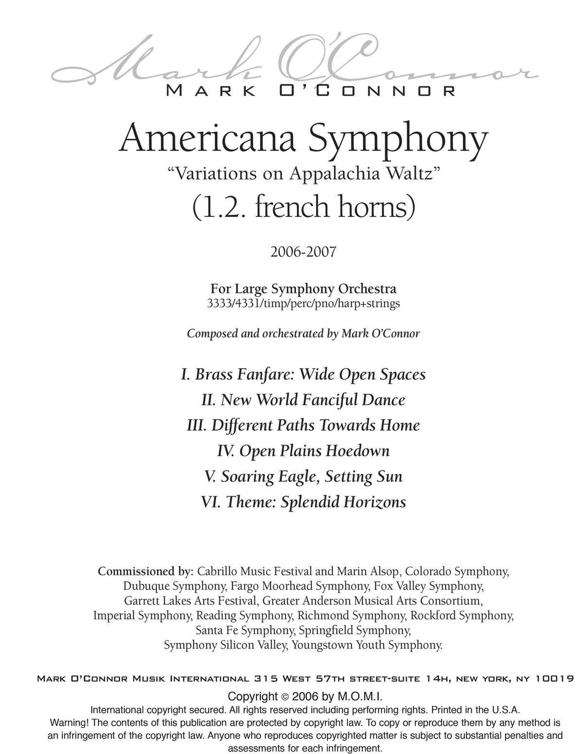 O'Connor, Mark - Americana Symphony "Variations on Appalachia Waltz" - Brass Parts - Digital Download