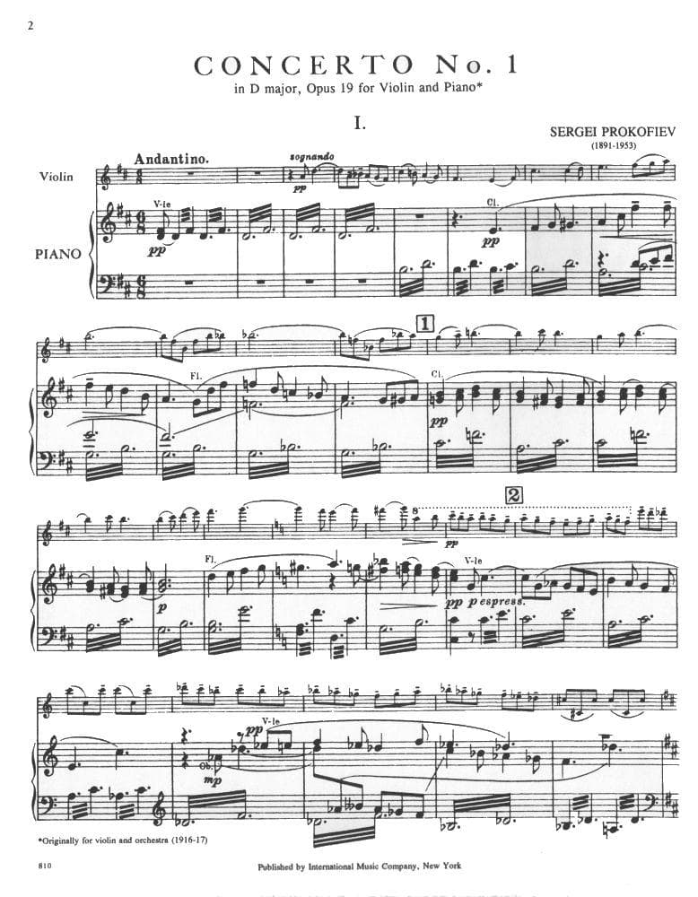 Prokofiev, Serge - Concerto No 1 In D Major Op 19 - for Violin - Arranged by David Oistrakh - International Music Company