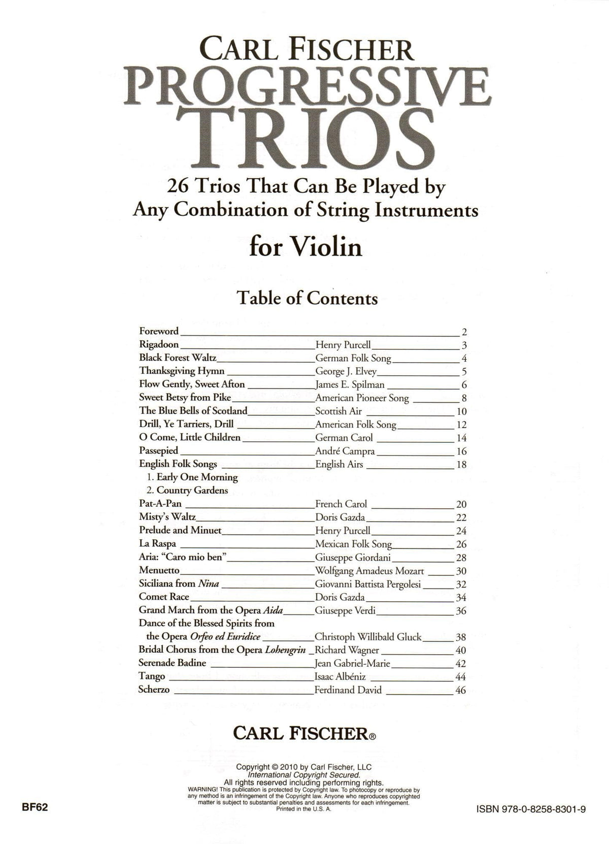 Progressive Trios for Violin - 26 Trios for Any Combination of Stringed Instruments - Arranged by Doris Gazda - Carl Fischer Publication