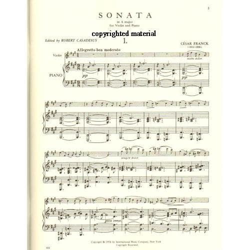 Franck, César - Sonata In A Major - Violin and Piano - edited by Zino Francescatti and Robert Casadesus - International Edition