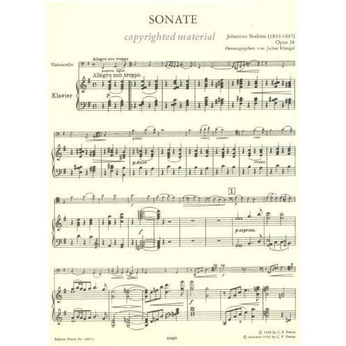 Brahms, Johannes - Sonata No 1 in e minor Op 38 for Cello and Piano - Arranged by Klengel - Peters Edition