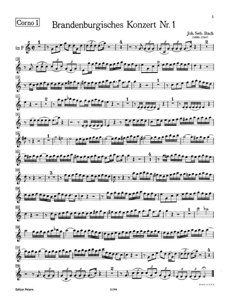 Bach, JS - Brandenburg Concerto No 1 BWV 1046 for 1st Horn - Peters Edition