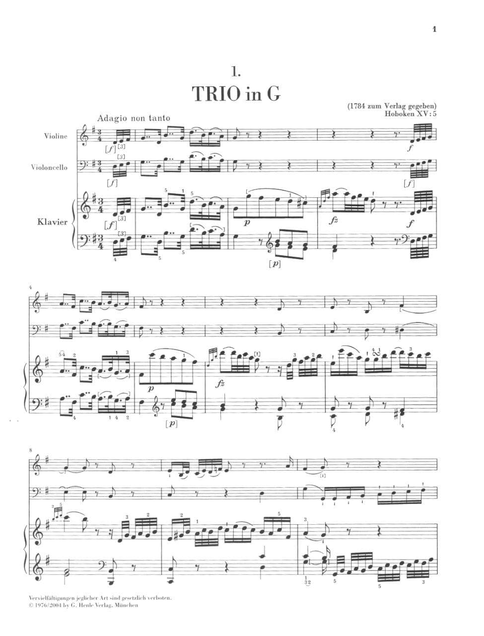 Haydn, Franz Joseph - Piano Trios, Volume 2 - Violin, Cello, and Piano - edited by Wolfgang Stockmeier - G Henle Verlag URTEXT