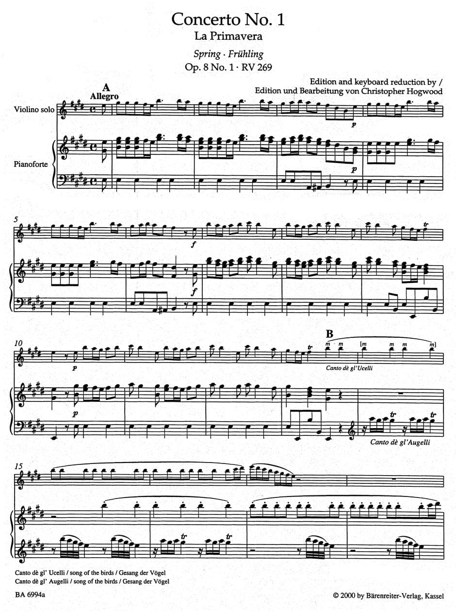 Vivaldi, Antonio - Four Seasons ( Complete ) For Violin and Piano URTEXT Published by Barenreiter