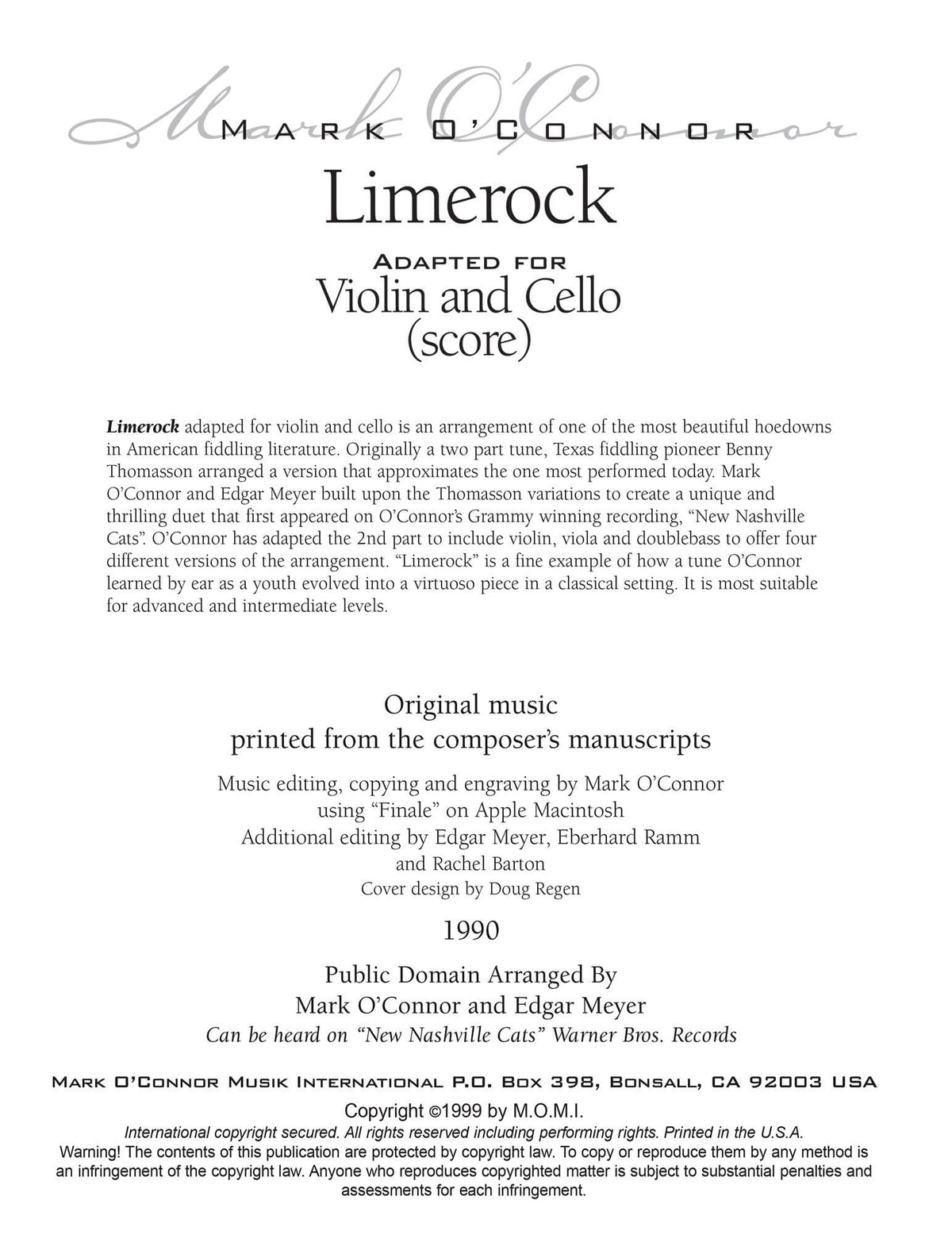 O'Connor, Mark - Limerock for Violin and Cello - Score - Digital Download