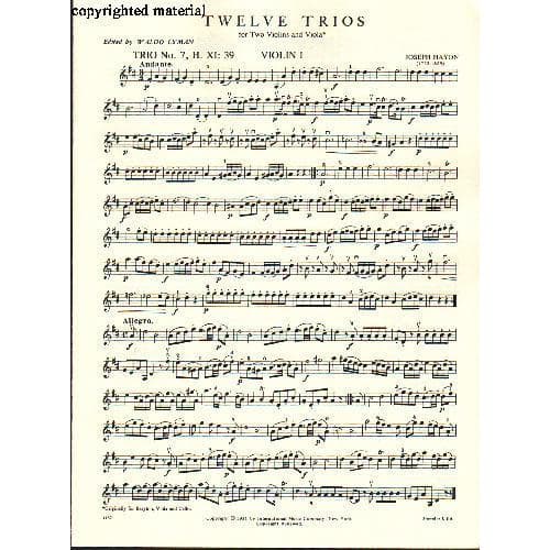 Haydn, Franz Joseph - Twelve Trios, Volume 2 - Two Violins and Viola - edited by Waldo Lyman - International Edition