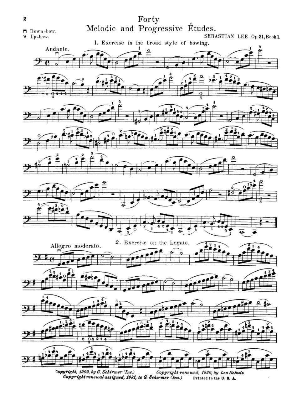 Lee, Sebastian - 40 Melodic and Progressive Etudes, Op 31, Volume 1 (Nos 1-22) - Cello solo - edited by Leo Schulz - G Schirmer Edition