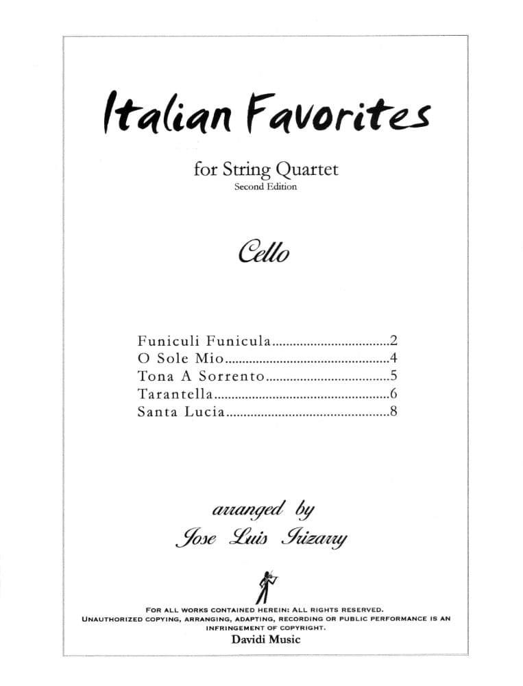 Italian Favorites for String Quartet - arranged by José Luis Irizarry - Davidi Music
