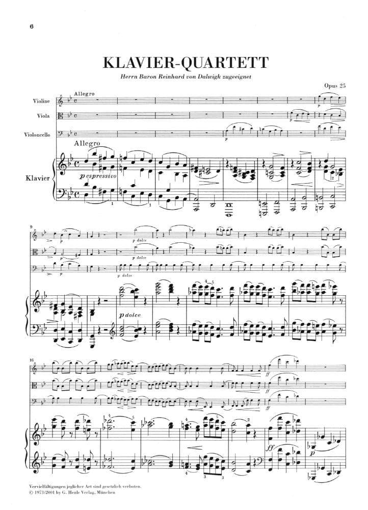 Brahms, Johannes - Piano Quartet No 1 in g minor Op 25 for Violin, Viola, Cello and Piano - Henle Verlag URTEXT Edition