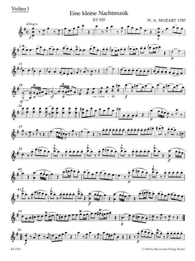 Mozart, WA - Eine Kleine Nachtmusik, K 525 - String Quartet - edited by Karl Heinz Füssl and Ernst Fritz Schmid - Bärenreiter Verlag URTEXT