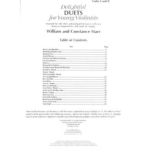 Delightful Duets for Young Violinists - Part 1 and 2 for Violin by William Starr