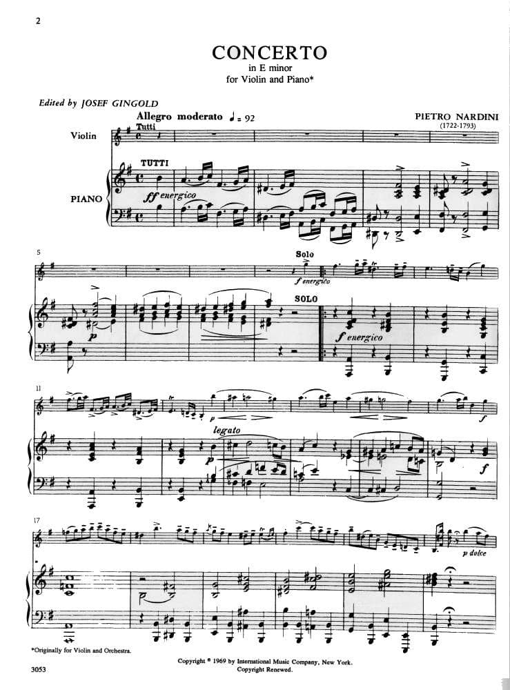 Nardini, Pietro - Concerto in E minor - for Violin - edited by Josef Gingold - International Music Company