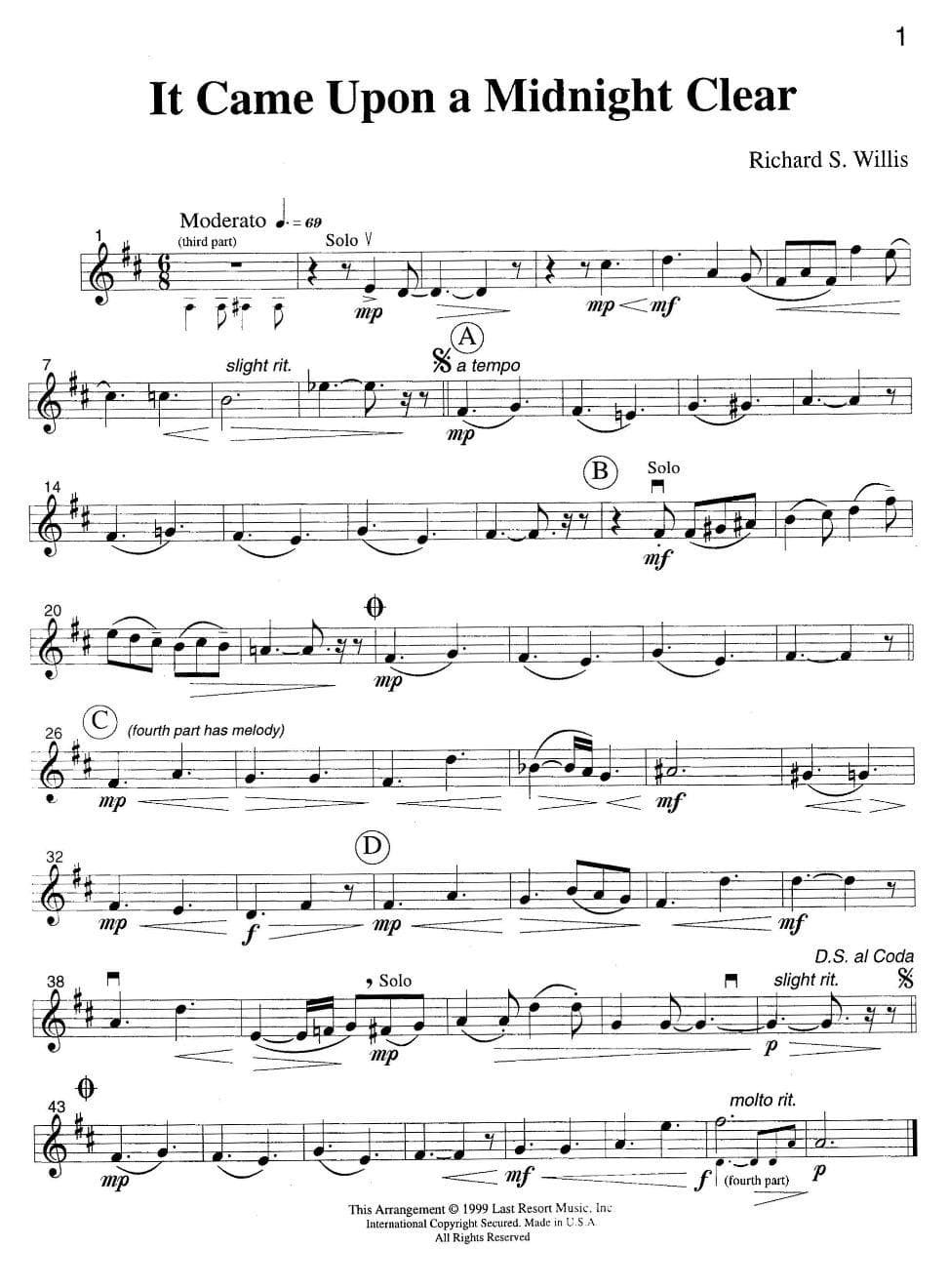 Music for Four: Traditional Christmas Favorites - Part 2 (Violin/Oboe/Flute) - arranged by Daniel Kelley - Last Resort Music