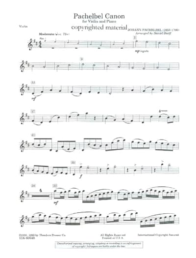 Pachelbel, Johann - Canon in D for Violin and Piano - arranged by Daniel Dorff - Theodore Presser Company
