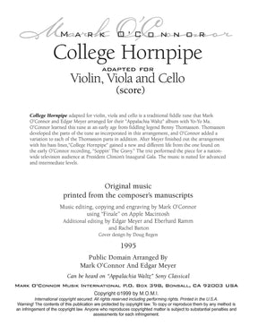 O'Connor, Mark - College Hornpipe for Violin, Viola, and Cello - Score - Digital Download