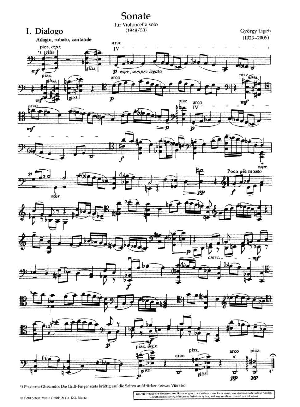 Ligeti, György - Sonata for Solo Cello - Schott Edition