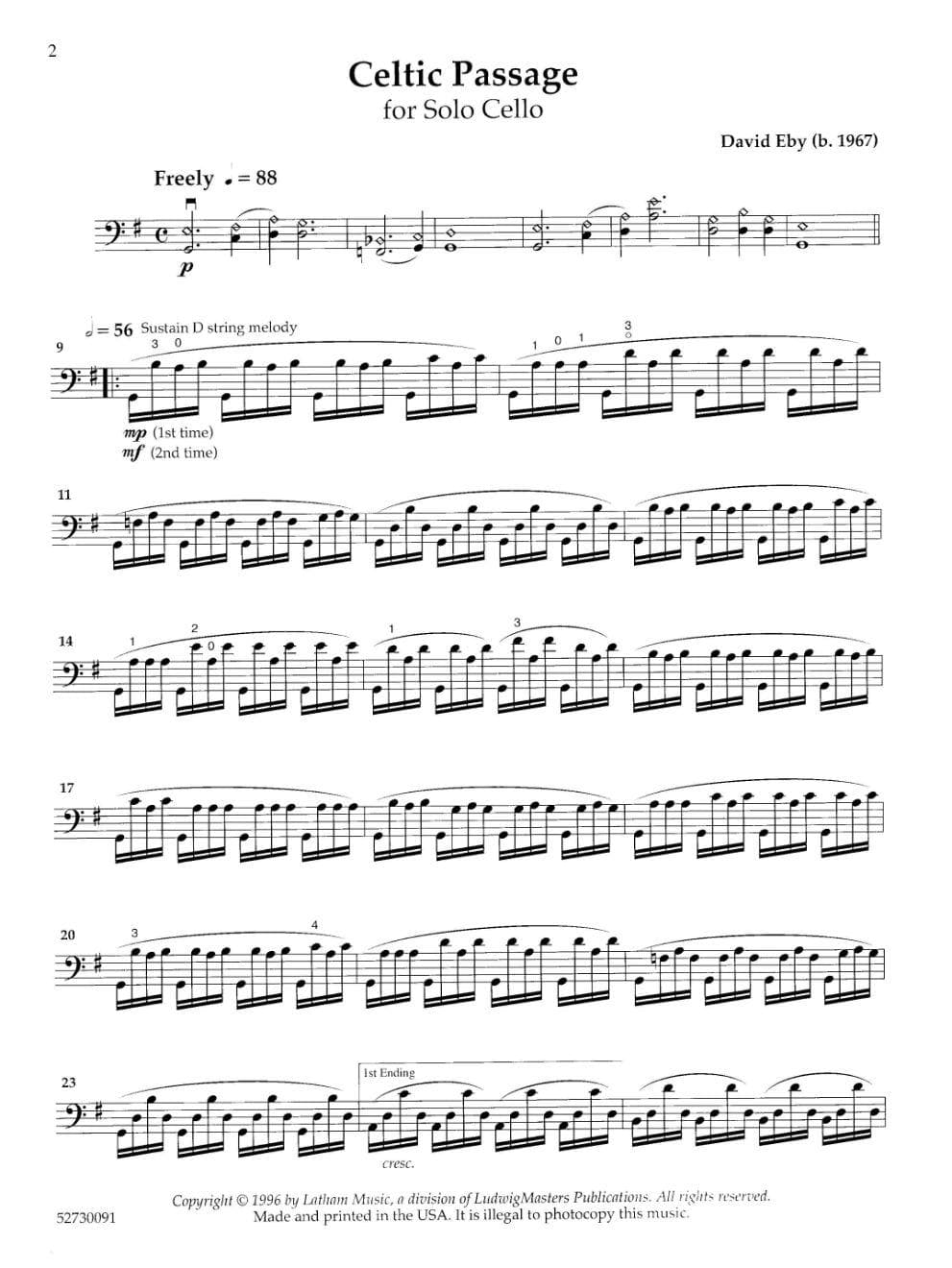 Eby, David - Celtic Passage - Cello solo - Latham Music Edition