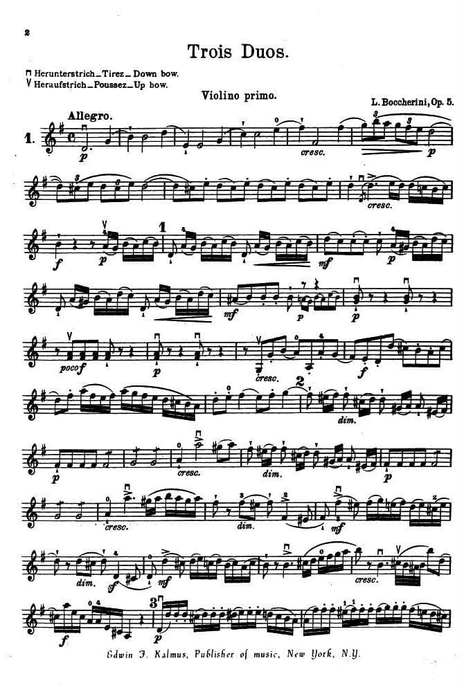 Boccherini, Luigi - 3 Duets Op 5 for Two Violins - Kalmus Publication